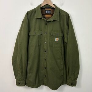 Carhartt Mens Rugged Flex Relax-Fit Canvas Fleece Lined Shirt Jacket XLT